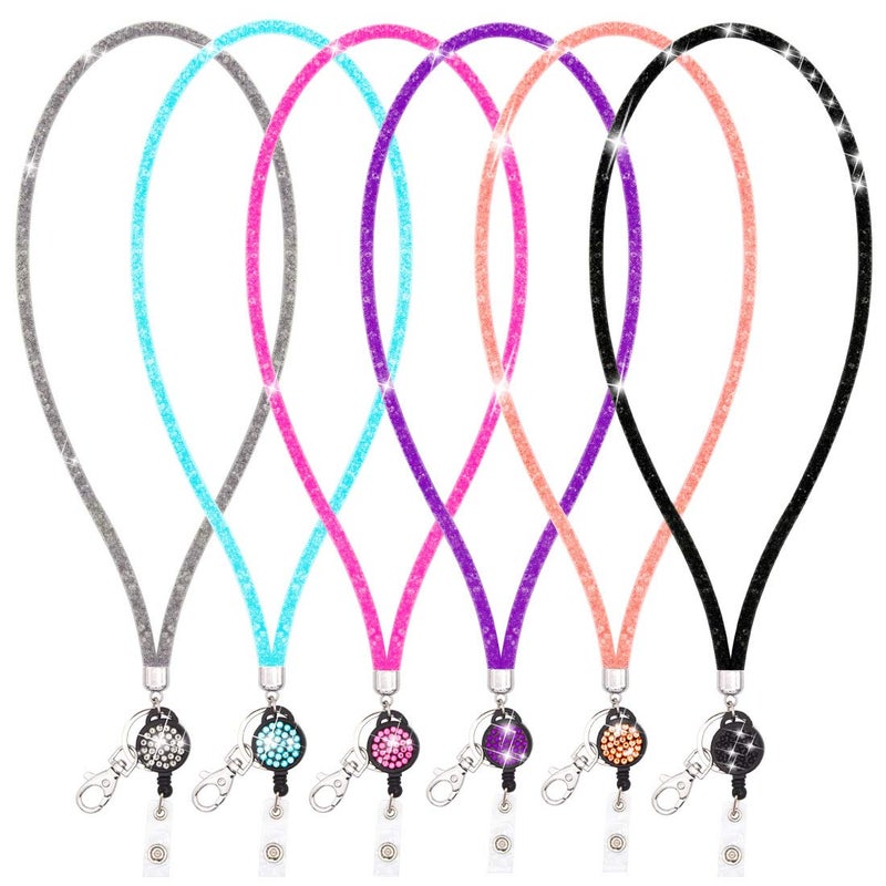 Ascrafter ID Card Lanyard Strap, Bling Crystal ID Card Holder with Bling Badge Holder, Pack of 6 - Image 1